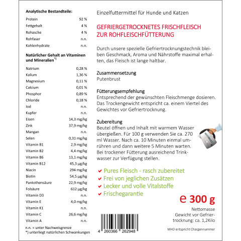 Cat Dog Accessories B.A.R.F. Easy Barf Turkey Breast (Putenbrust) 300g 1 Piece -3- Anifit